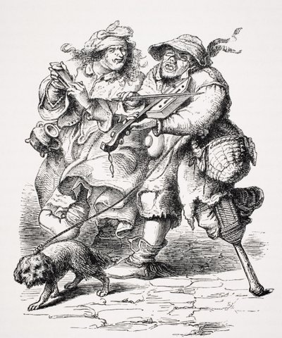 Beggar Playing the Fiddle, His Wife Accompanying Him with Bones, after a 17th century engraving, from 